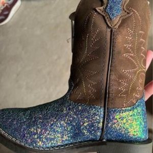Brown Leather Glitter Cowboy Boots